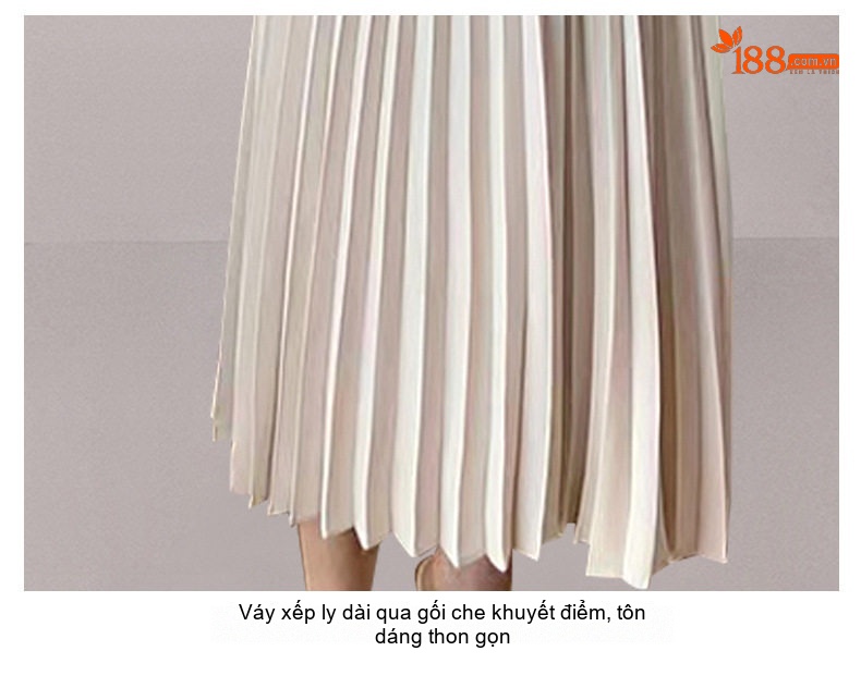 Váy Blazer Nữ Dáng Dài Xòe Liền Thân Công Sở Màu Be chi tiết 11
