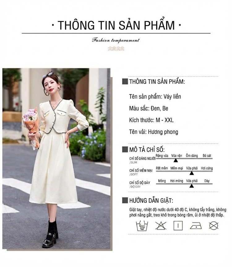 Váy Bộ Tiểu Thư Thu Đông Thiết Kế Áo Khoác Và Váy Dài Tay Màu Đen, Trắng chi tiết 9