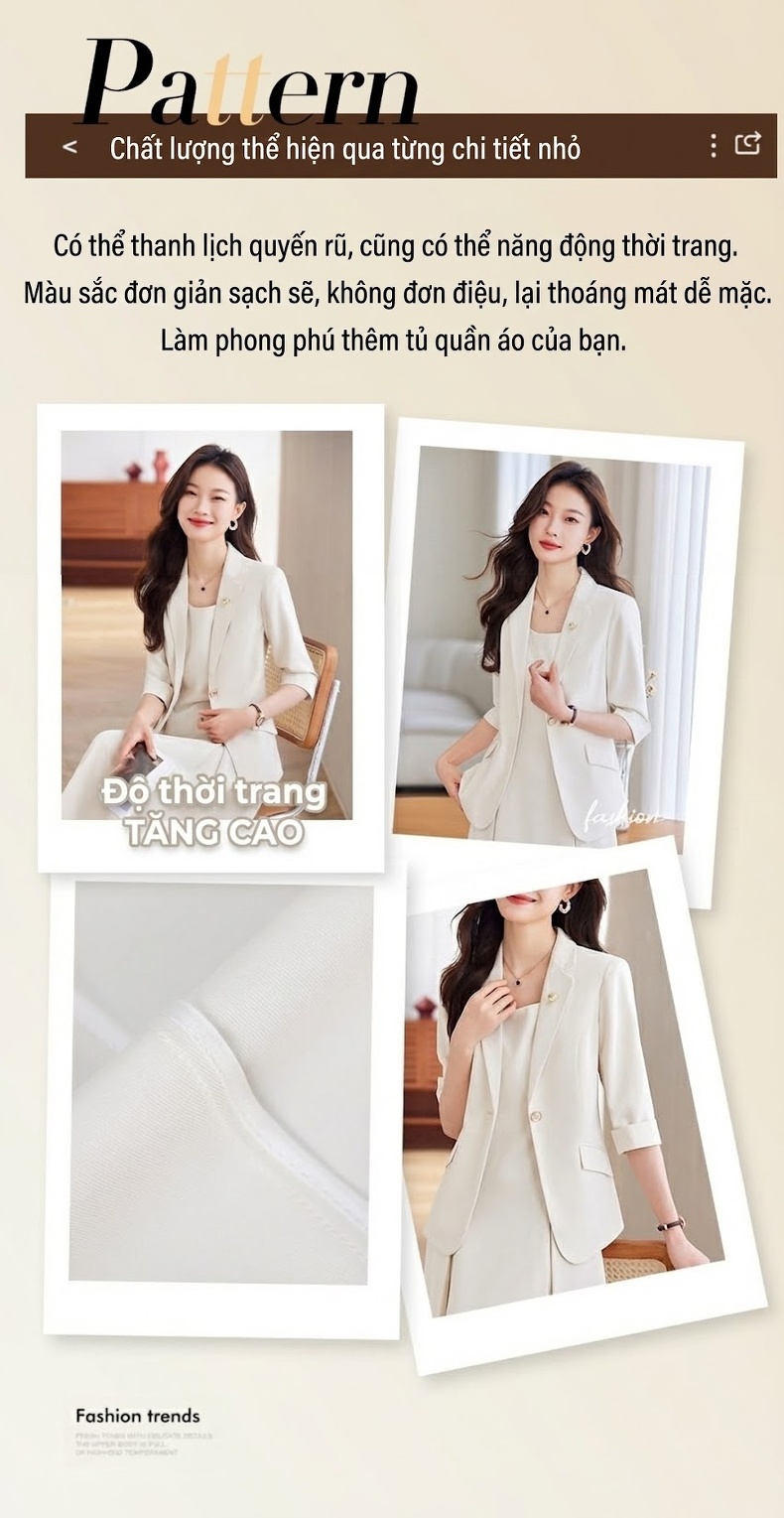 Váy Bộ Vest Công Sở Nữ Tay Lỡ Thanh Lịch Màu Đen, Trắng, Xanh chi tiết 6