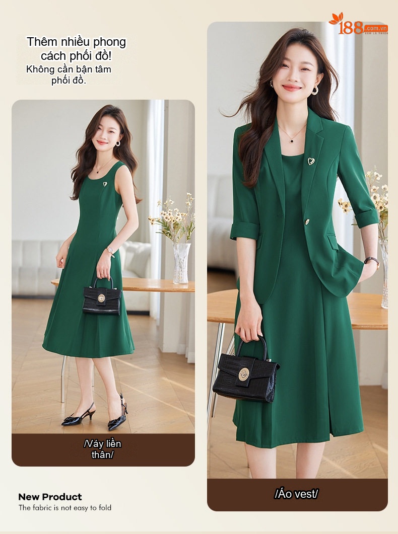 Váy Bộ Vest Công Sở Nữ Tay Lỡ Thanh Lịch Màu Đen, Trắng, Xanh chi tiết 5