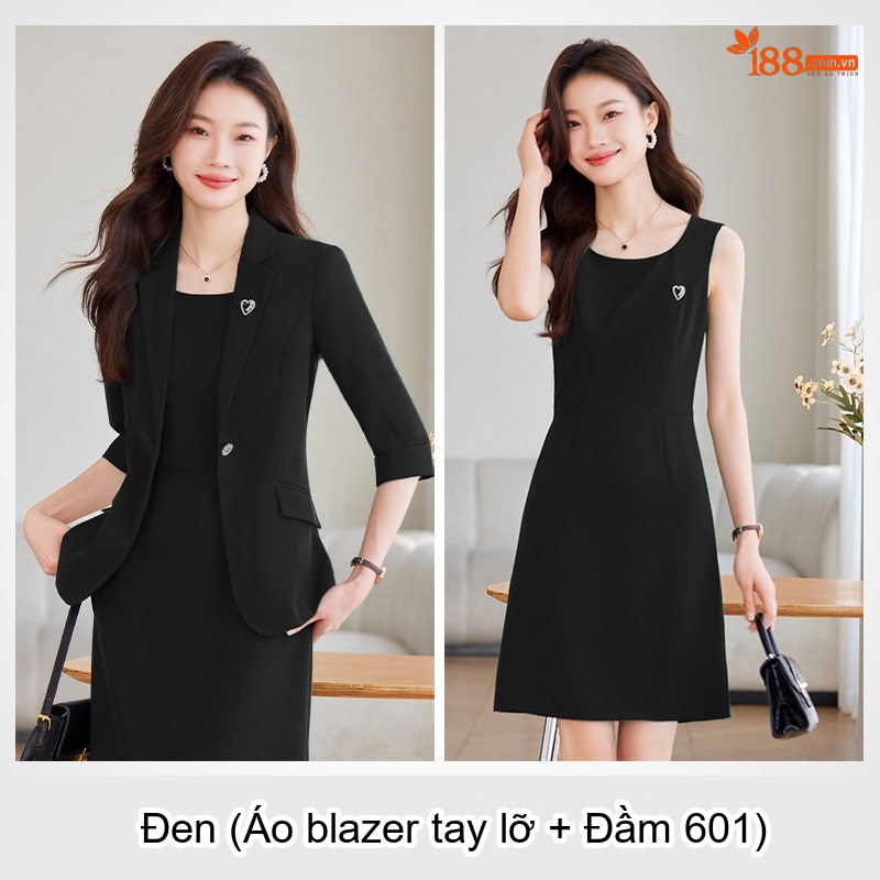 Váy Bộ Vest Công Sở Nữ Tay Lỡ Thanh Lịch Màu Đen, Trắng, Xanh