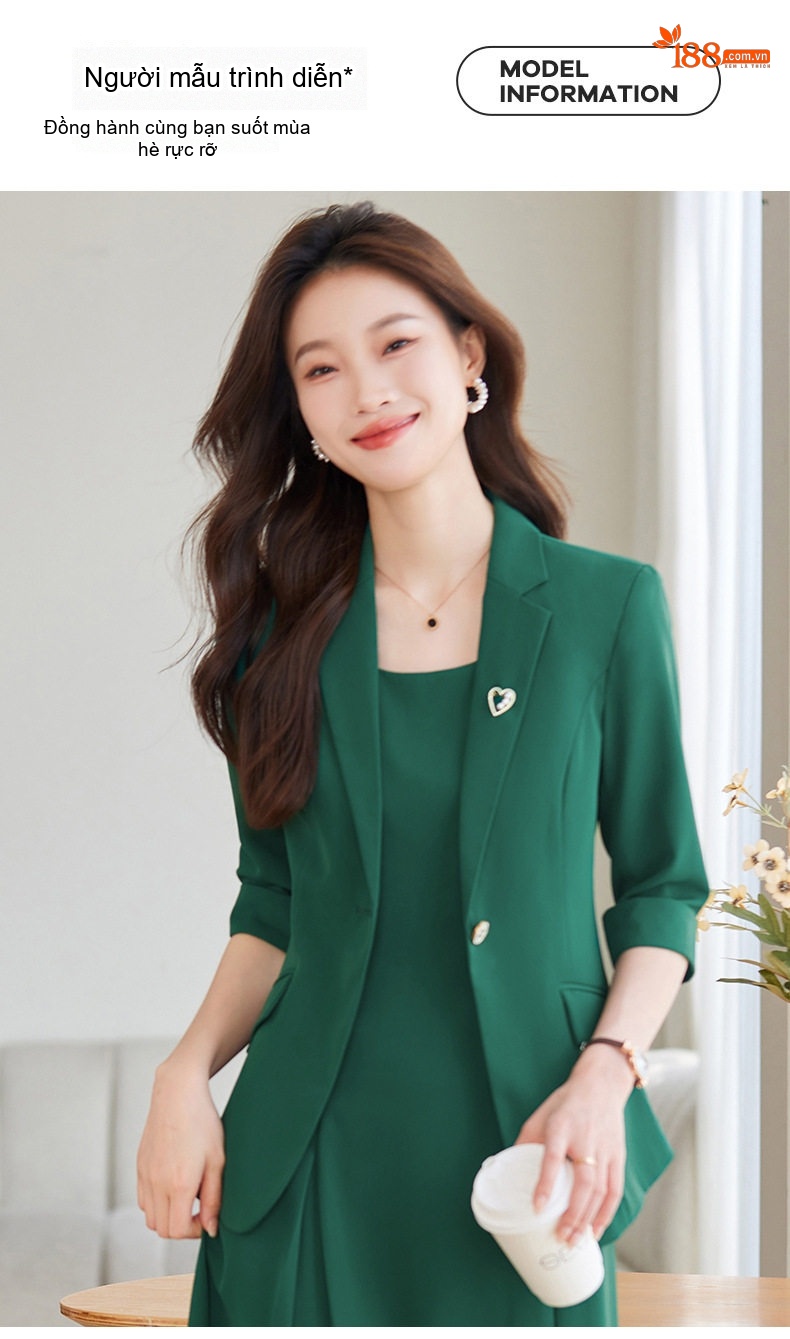 Váy Bộ Vest Công Sở Nữ Tay Lỡ Thanh Lịch Màu Đen, Trắng, Xanh chi tiết 11