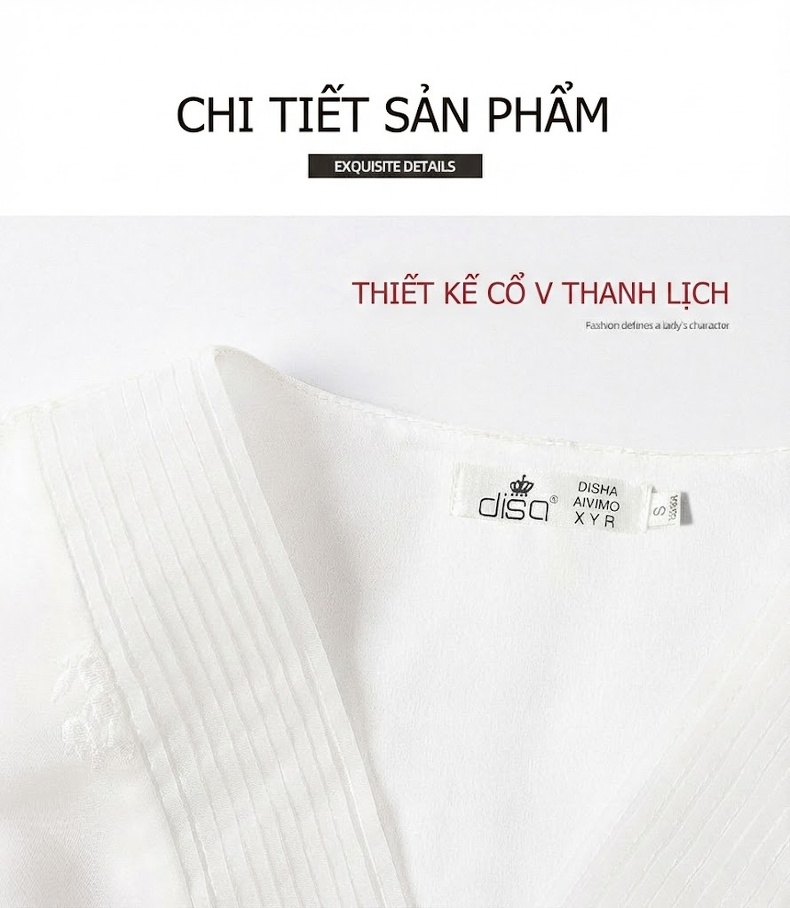 Váy Chữ A Không Tay Lưới Voan Họa Tiết Phong Cách Hepburn Màu Trắng chi tiết 4