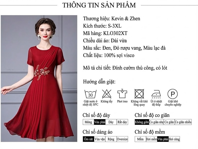 Váy Chữ A Nữ Cao Cấp, Thiết Kế Eo Cao, Tay Ngắn Màu Đỏ chi tiết 17