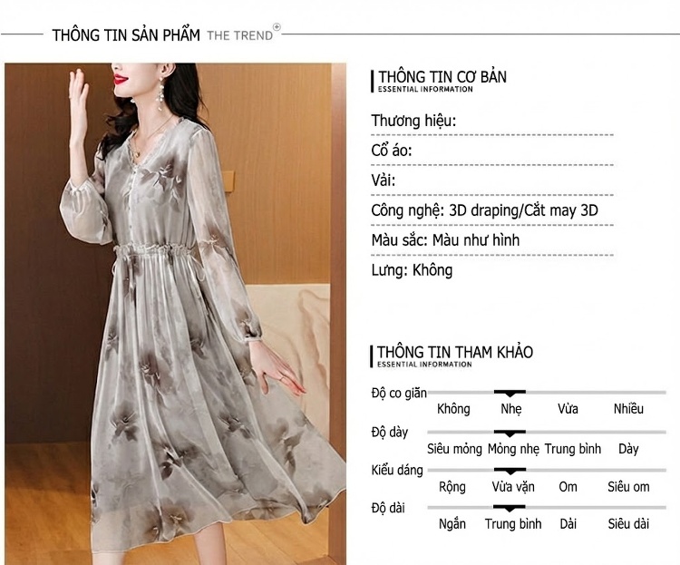 Váy Chữ A Nữ Lụa Tằm Tơ Thắt Eo Dáng Xòe Thanh Lịch Màu Trắng Kem, Nâu chi tiết 9