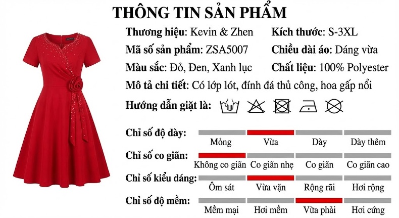 Váy Chữ A Nữ Tay Lỡ Đính Cườm Cao Cấp Màu Đỏ chi tiết 18