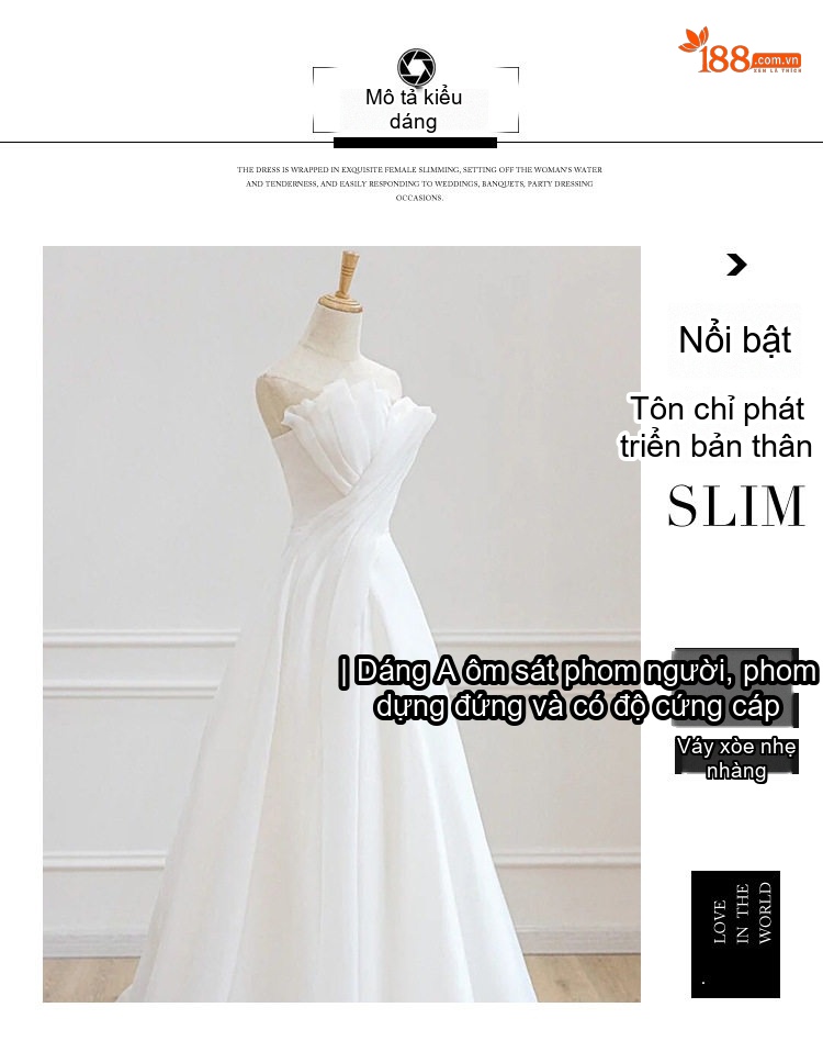 Váy Cưới Cô Dâu dáng chữ A Không Tay Ôm Dáng Đuôi Dài Nhỏ Gọn Chụp Ảnh Cưới Màu Trắng chi tiết 2