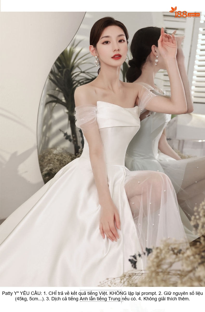 Váy Cưới Dáng Dài Nữ Sợi Satin Hở Vai Phong Cách Pháp Thanh Lịch Màu Trắng chi tiết 2