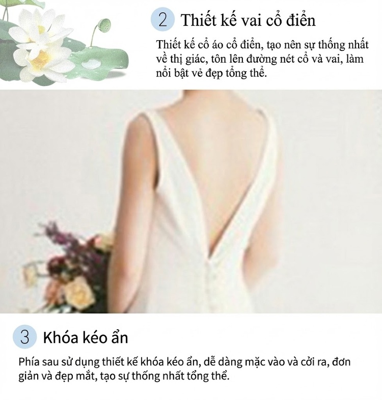 Váy Cưới Ngắn Satin Phong Cách Tối Giản Cho Tiệc Cưới, Chụp Ảnh Cưới Màu Trắng chi tiết 4