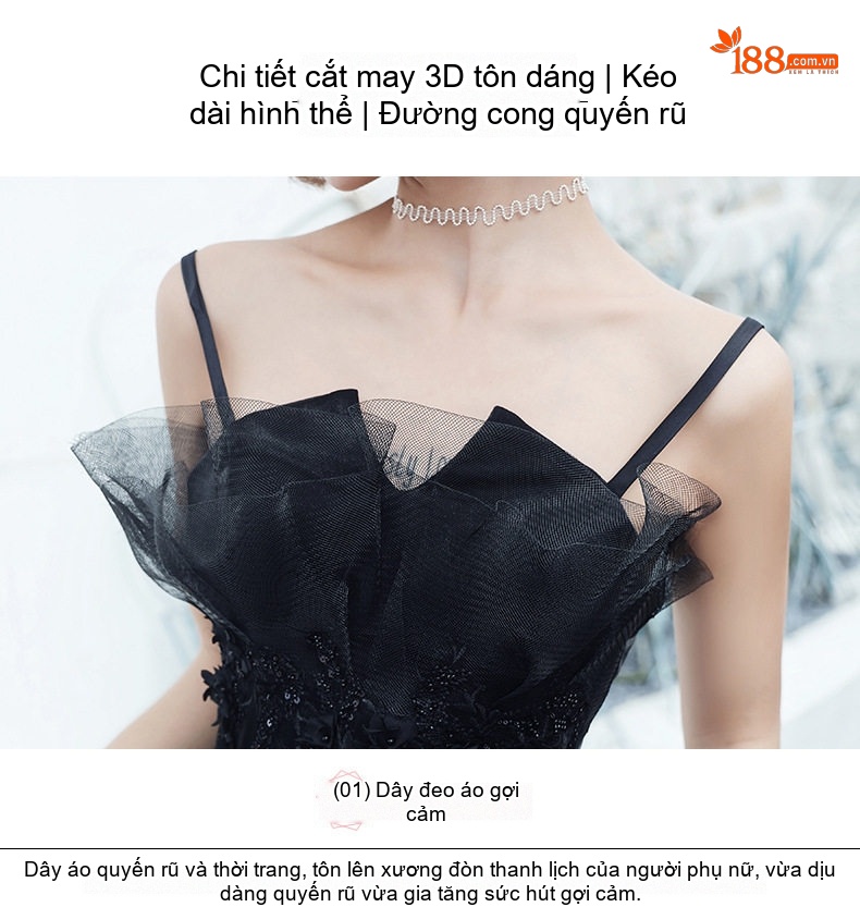 Váy Dạ Hội Dáng Dài Hai Dây Thanh Lịch Màu Đen chi tiết 13