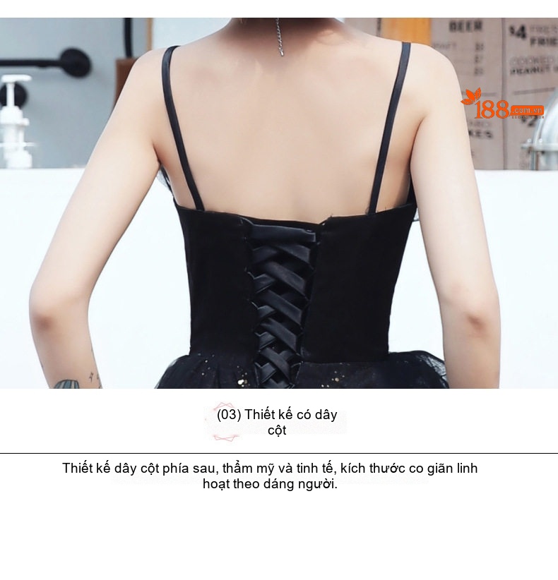 Váy Dạ Hội Dáng Dài Hai Dây Thanh Lịch Màu Đen chi tiết 15