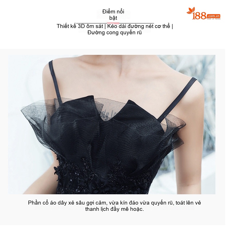 Váy Dạ Hội Dáng Dài Hai Dây Thanh Lịch Màu Đen chi tiết 2