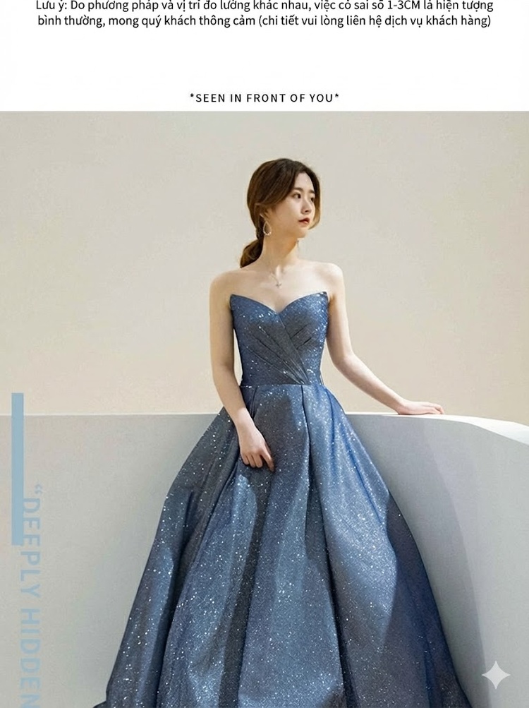 Váy Dạ Hội Dáng Dài Hở Vai Lấp Lánh Dự Tiệc Sang Trọng Màu Xanh Dương chi tiết 1