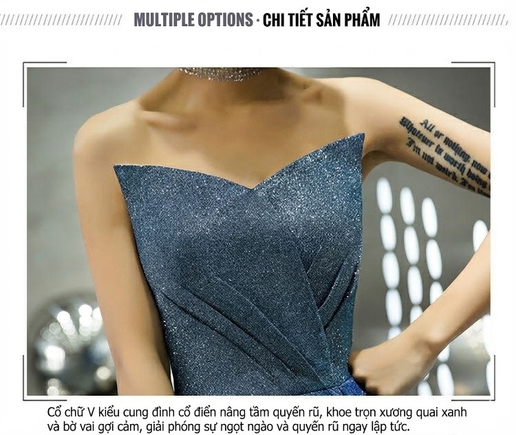 Váy Dạ Hội Dáng Dài Hở Vai Lấp Lánh Dự Tiệc Sang Trọng Màu Xanh Dương chi tiết 13