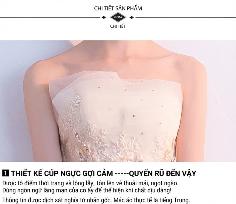 Váy Dạ Hội Dáng Dài Hở Vai Màu Champagne Dự Tiệc Sang Trọng chi tiết 9