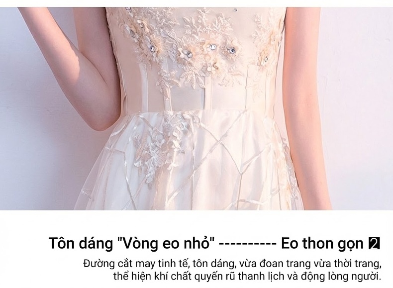 Váy Dạ Hội Dáng Dài Hở Vai Màu Champagne Dự Tiệc Sang Trọng chi tiết 10