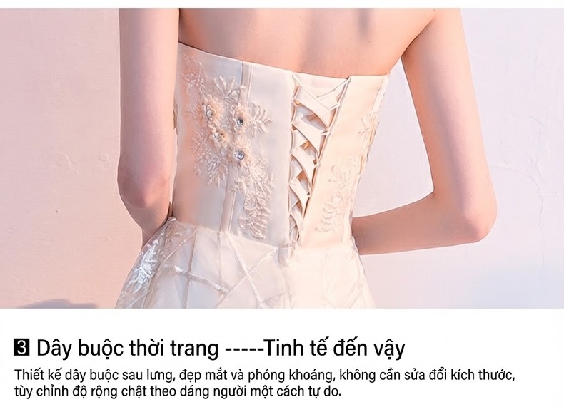 Váy Dạ Hội Dáng Dài Hở Vai Màu Champagne Dự Tiệc Sang Trọng chi tiết 11