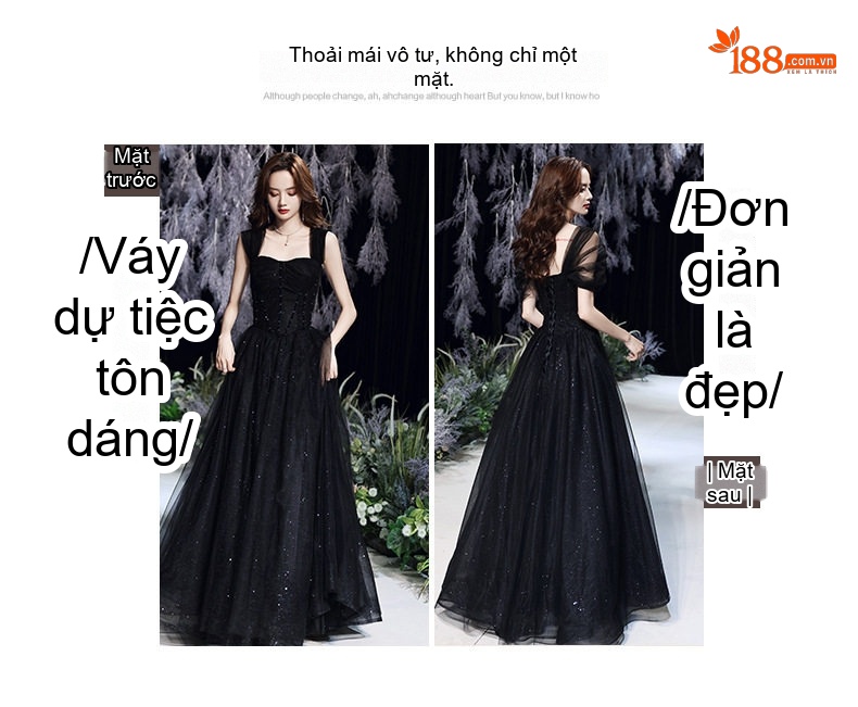 Váy Dạ Hội Dáng Dài Hở Vai Sang Trọng Màu Đen chi tiết 1