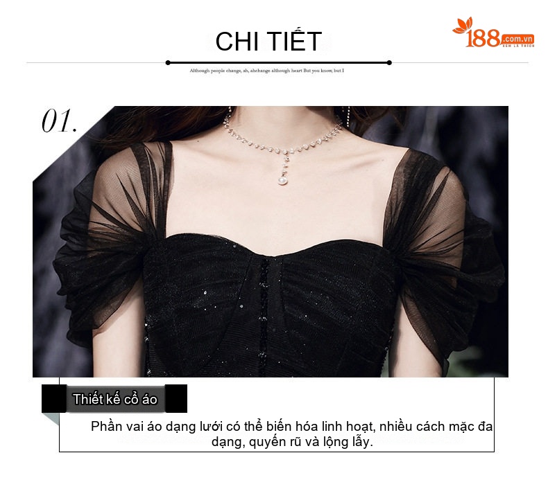 Váy Dạ Hội Dáng Dài Hở Vai Sang Trọng Màu Đen chi tiết 16