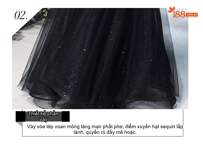 Váy Dạ Hội Dáng Dài Hở Vai Sang Trọng Màu Đen chi tiết 17