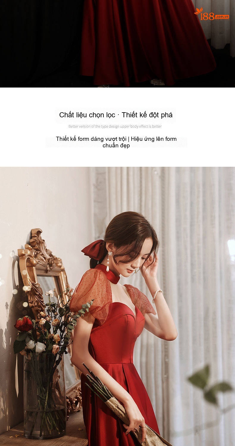 Váy Dạ Hội Dáng Dài Nữ Tính Thanh Lịch Dự Tiệc Cưới Hỏi Đính Hôn Màu Đỏ chi tiết 1