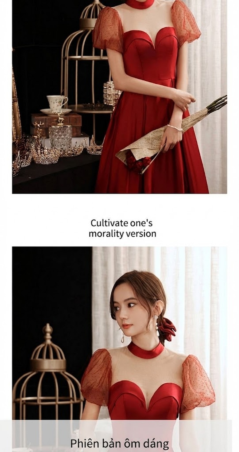 Váy Dạ Hội Dáng Dài Nữ Tính Thanh Lịch Dự Tiệc Cưới Hỏi Đính Hôn Màu Đỏ chi tiết 2