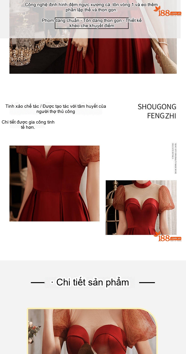 Váy Dạ Hội Dáng Dài Nữ Tính Thanh Lịch Dự Tiệc Cưới Hỏi Đính Hôn Màu Đỏ chi tiết 3