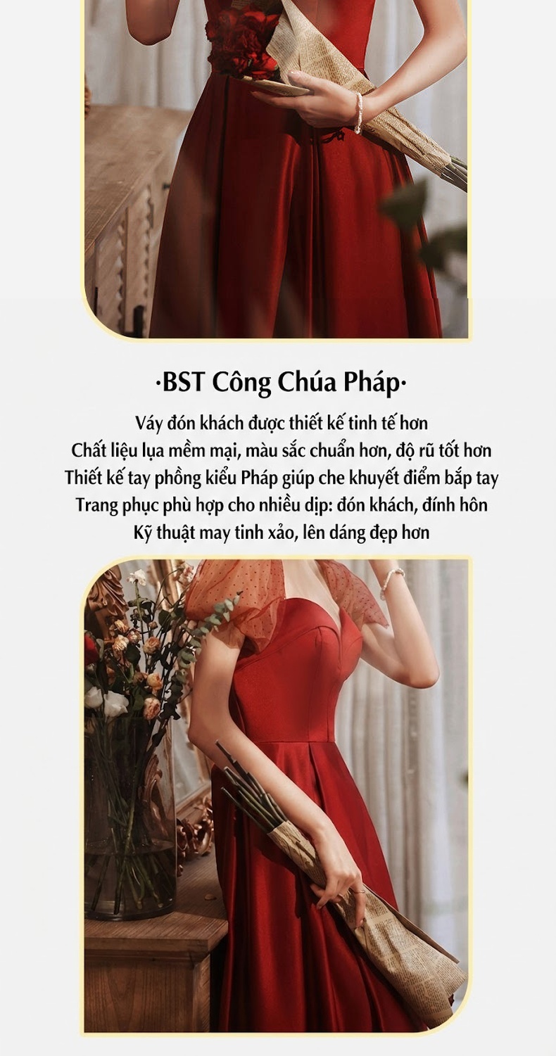 Váy Dạ Hội Dáng Dài Nữ Tính Thanh Lịch Dự Tiệc Cưới Hỏi Đính Hôn Màu Đỏ chi tiết 4