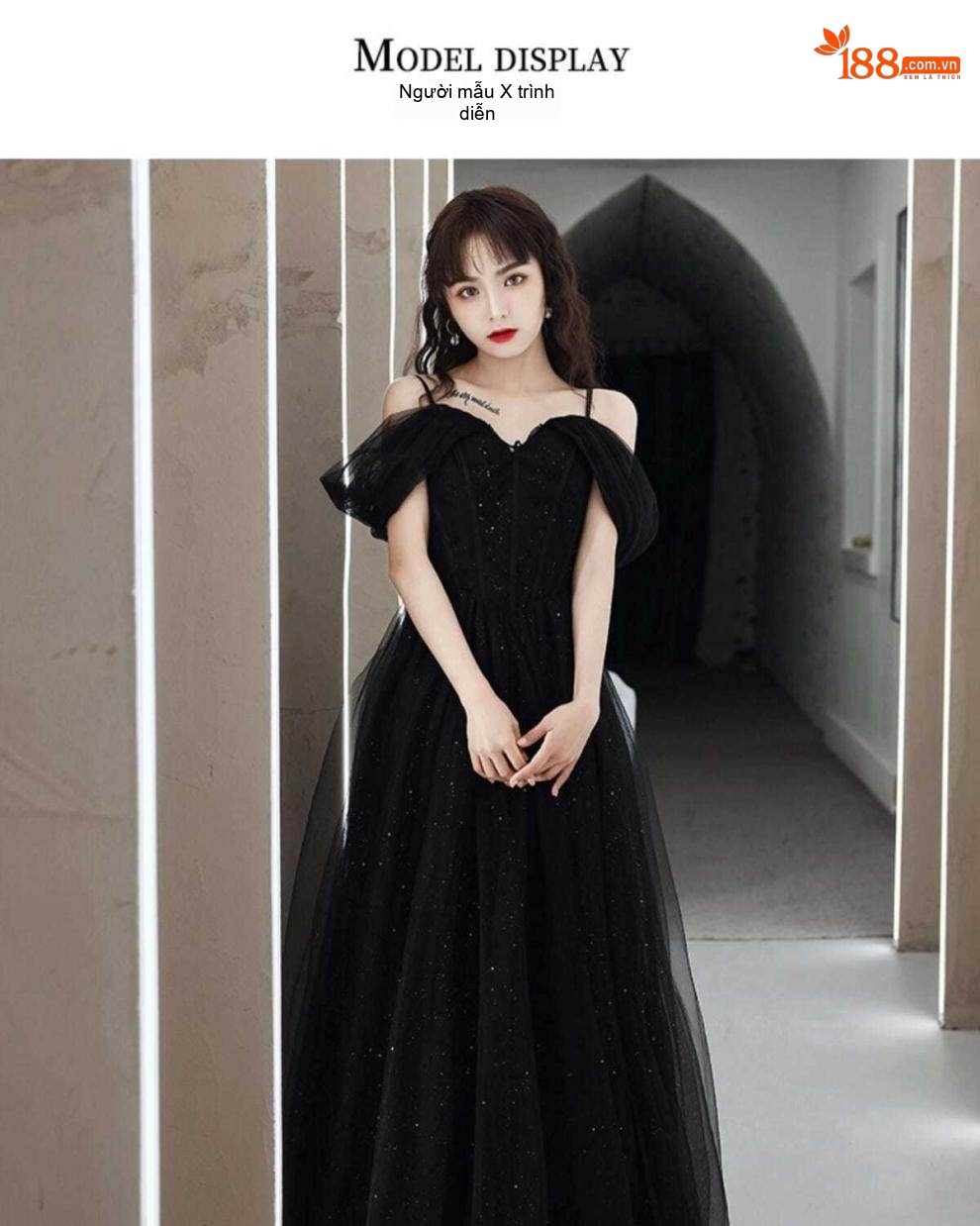 Váy Dạ Hội Dáng Dài Tiểu Thư Phong Cách Mộng Mơ Thanh Lịch Dự Tiệc Sinh Nhật Màu Đen chi tiết 5