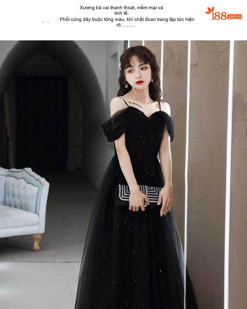 Váy Dạ Hội Dáng Dài Tiểu Thư Phong Cách Mộng Mơ Thanh Lịch Dự Tiệc Sinh Nhật Màu Đen chi tiết 14