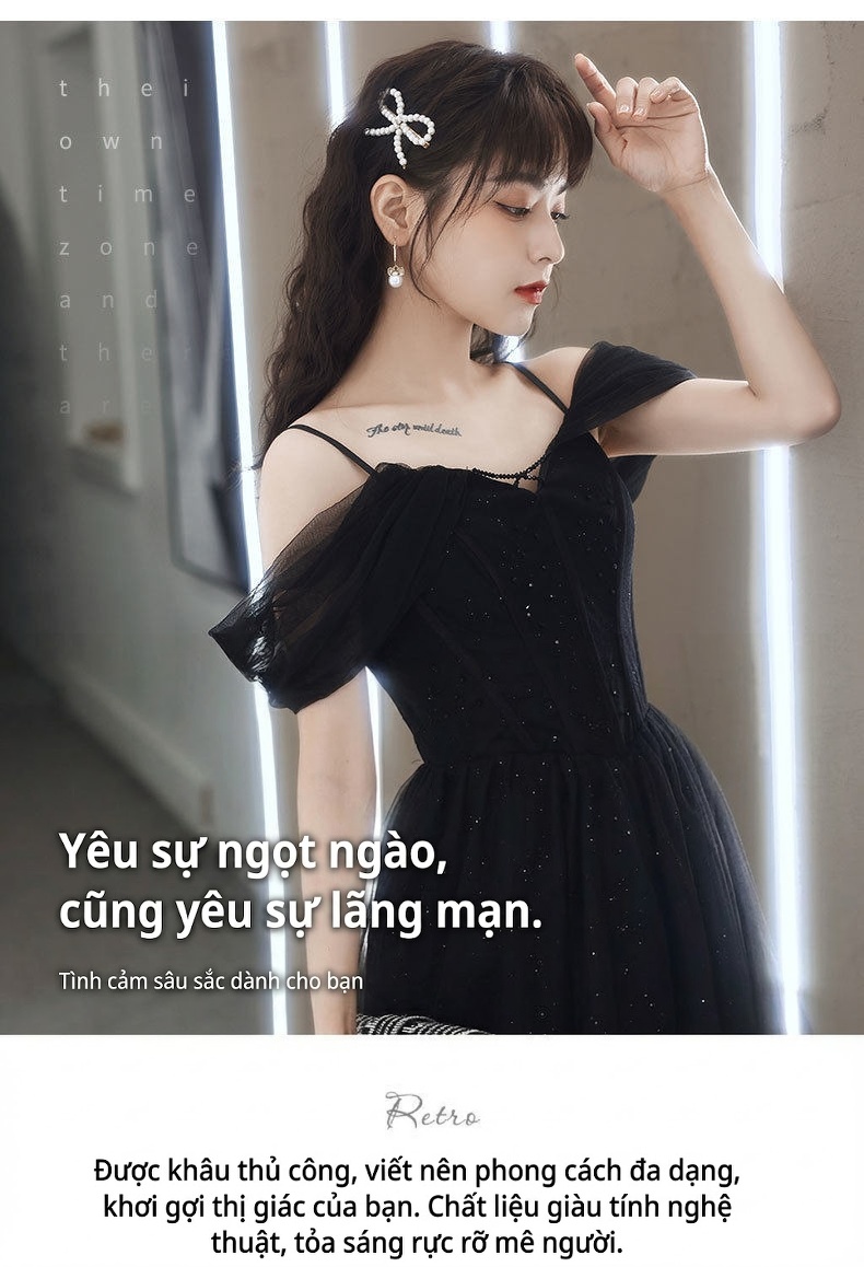 Váy Dạ Hội Dáng Dài Tiểu Thư Phong Cách Mộng Mơ Thanh Lịch Dự Tiệc Sinh Nhật Màu Đen chi tiết 1