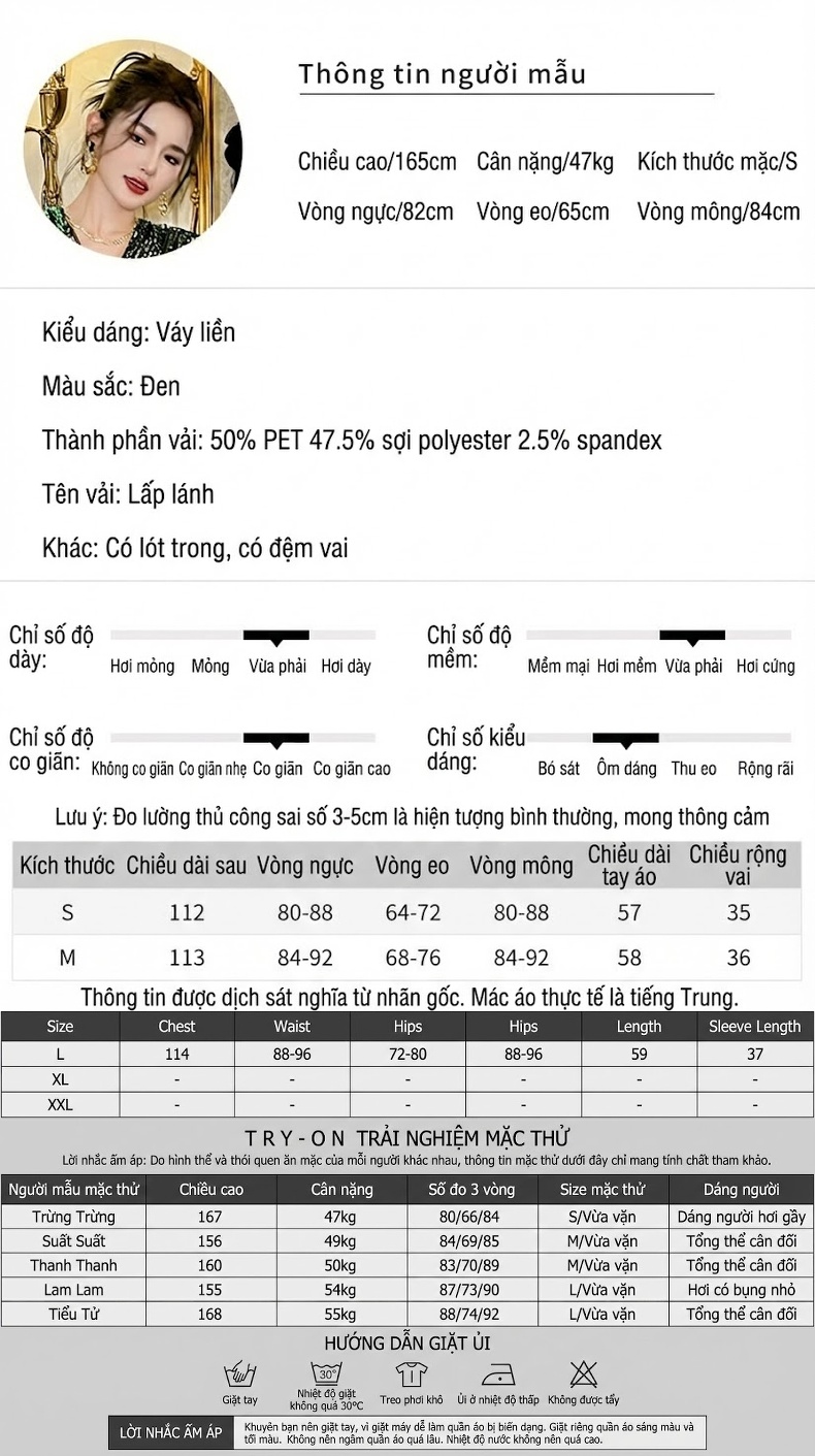 Váy Dạ Hội Dáng Ôm Eo Cổ chữ V Lấp Lánh Màu Đen chi tiết 2