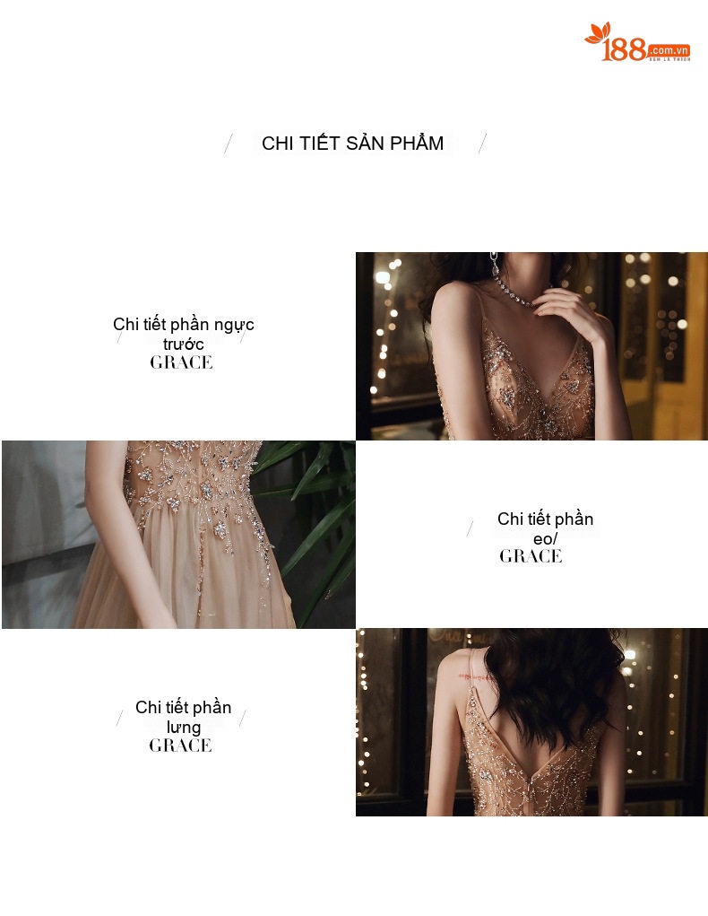 Váy Dạ Hội Dây Đeo Dáng Dài Sang Trọng Dự Tiệc Sinh Nhật Màu Vàng Kem chi tiết 4