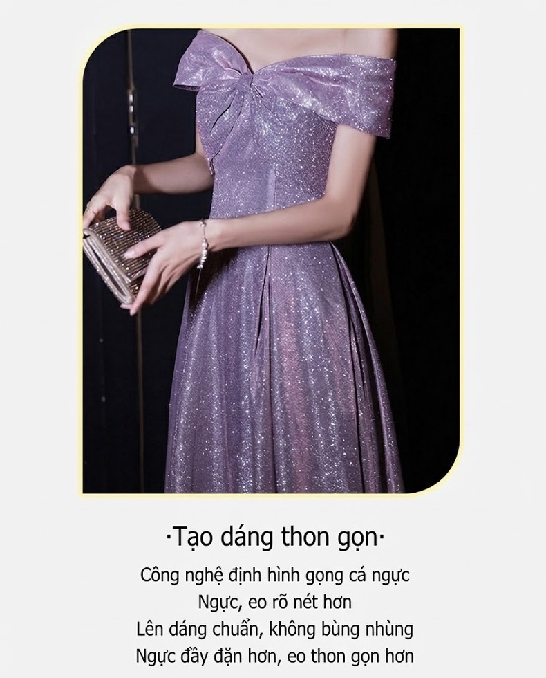 Váy Dạ Hội Hở Vai Bồng Xòe Dự Tiệc Tinh Vân Phong Cách Tiên Nữ Màu Tím chi tiết 9