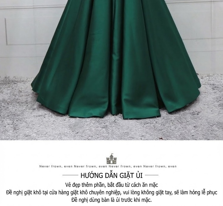 Váy Dạ Hội Hở Vai Dáng Dài Lụa Satin Xanh Lá Sang Trọng chi tiết 14