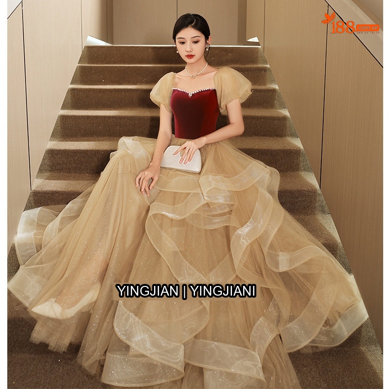 Váy Dạ Hội Nữ Cao Cấp Thiết Kế Tiểu Thư Sang Trọng Màu Đen, Vàng Kem