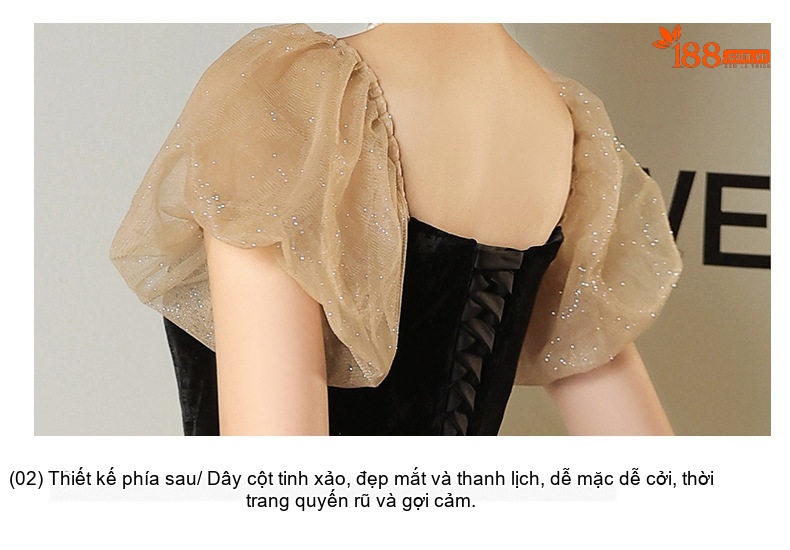 Váy Dạ Hội Nữ Cao Cấp Thiết Kế Tiểu Thư Sang Trọng Màu Đen, Vàng Kem chi tiết 17