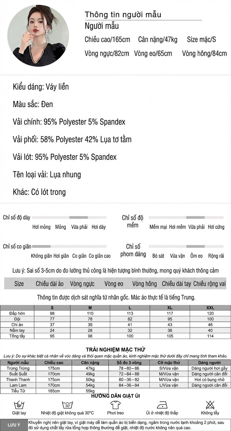 Váy Dạ Hội Nữ Cổ chữ V Tay Dài Dáng Ôm Bất Đối Xứng Màu Đen chi tiết 2
