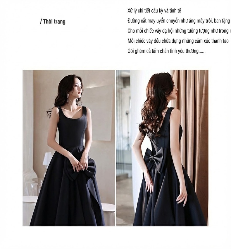 Váy Dạ Hội Nữ dáng chữ A Thiết Kế Sang Trọng Màu Đen chi tiết 5