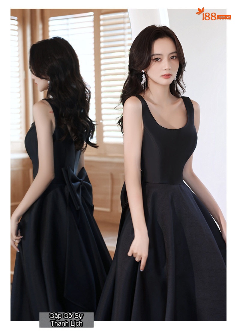 Váy Dạ Hội Nữ dáng chữ A Thiết Kế Sang Trọng Màu Đen chi tiết 4