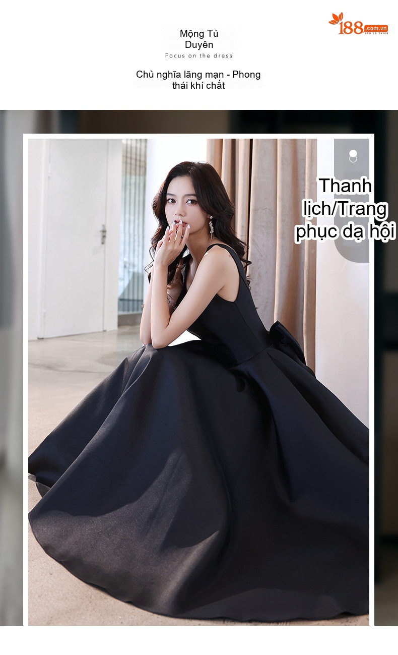 Váy Dạ Hội Nữ dáng chữ A Thiết Kế Sang Trọng Màu Đen chi tiết 3