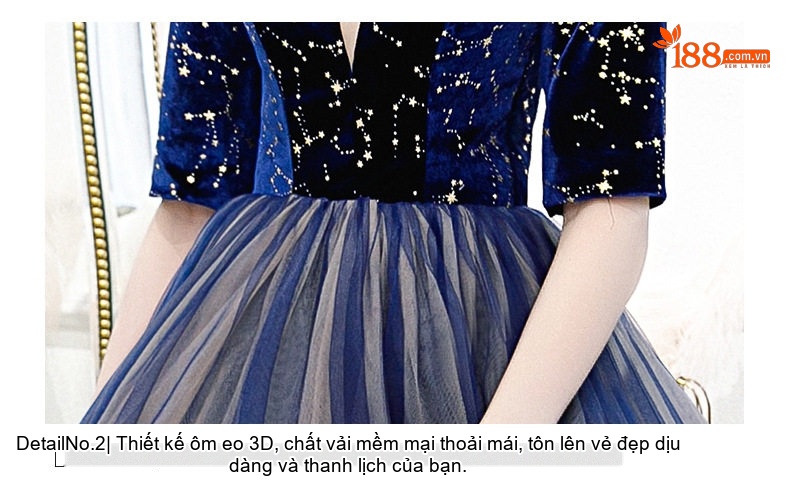 Váy Dạ Hội Nữ Dáng Dài Cổ chữ V Tay Lỡ Xòe Bồng Màu Xanh Navy, Xám chi tiết 11