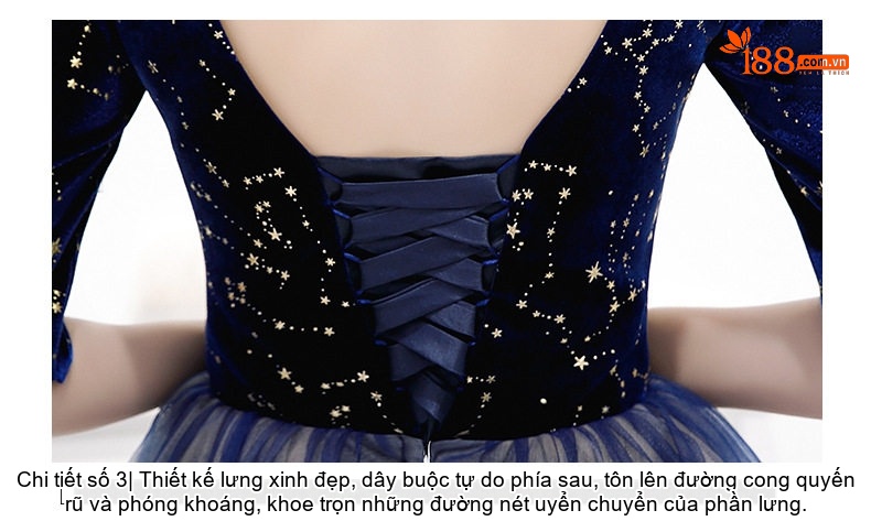 Váy Dạ Hội Nữ Dáng Dài Cổ chữ V Tay Lỡ Xòe Bồng Màu Xanh Navy, Xám chi tiết 12