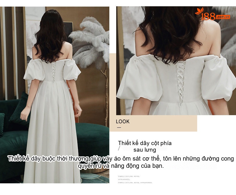 Váy Dạ Hội Nữ Dáng Dài Hở Vai Phong Cách Tiểu Thư Màu Trắng chi tiết 4