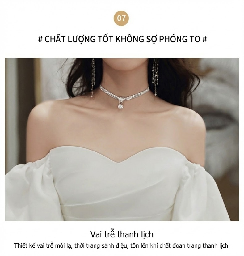 Váy Dạ Hội Nữ Dáng Dài Hở Vai Phong Cách Tiểu Thư Màu Trắng chi tiết 14