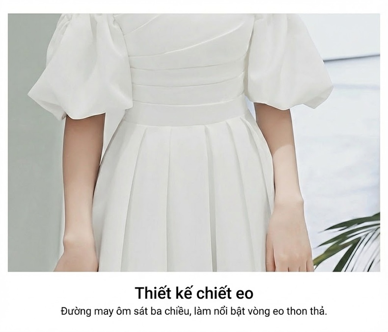 Váy Dạ Hội Nữ Dáng Dài Hở Vai Phong Cách Tiểu Thư Màu Trắng chi tiết 15