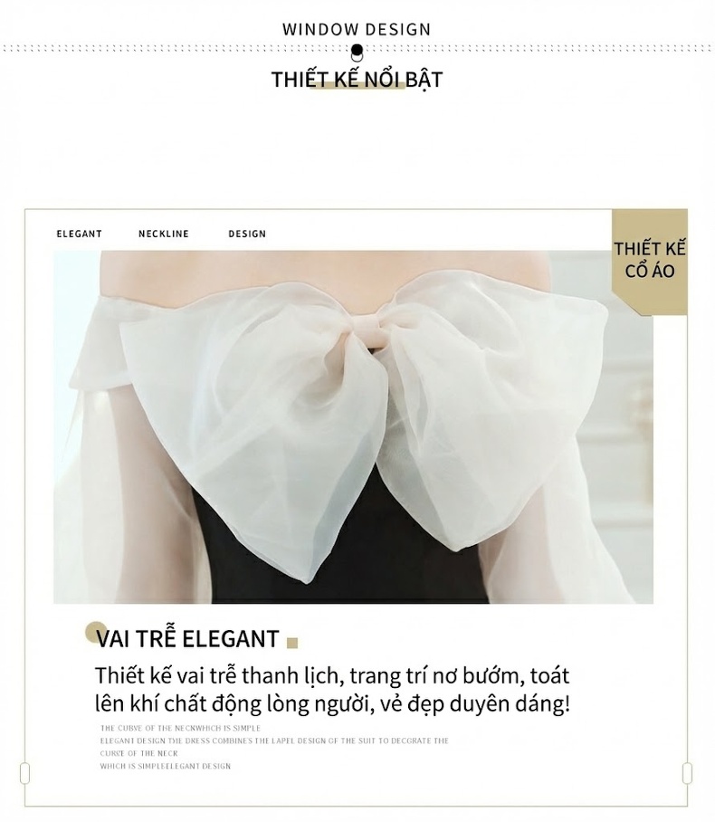 Váy Dạ Hội Nữ Dáng Dài Hở Vai Thiết Kế Nơ Dự Tiệc Sang Trọng Màu Đen, Đỏ chi tiết 3