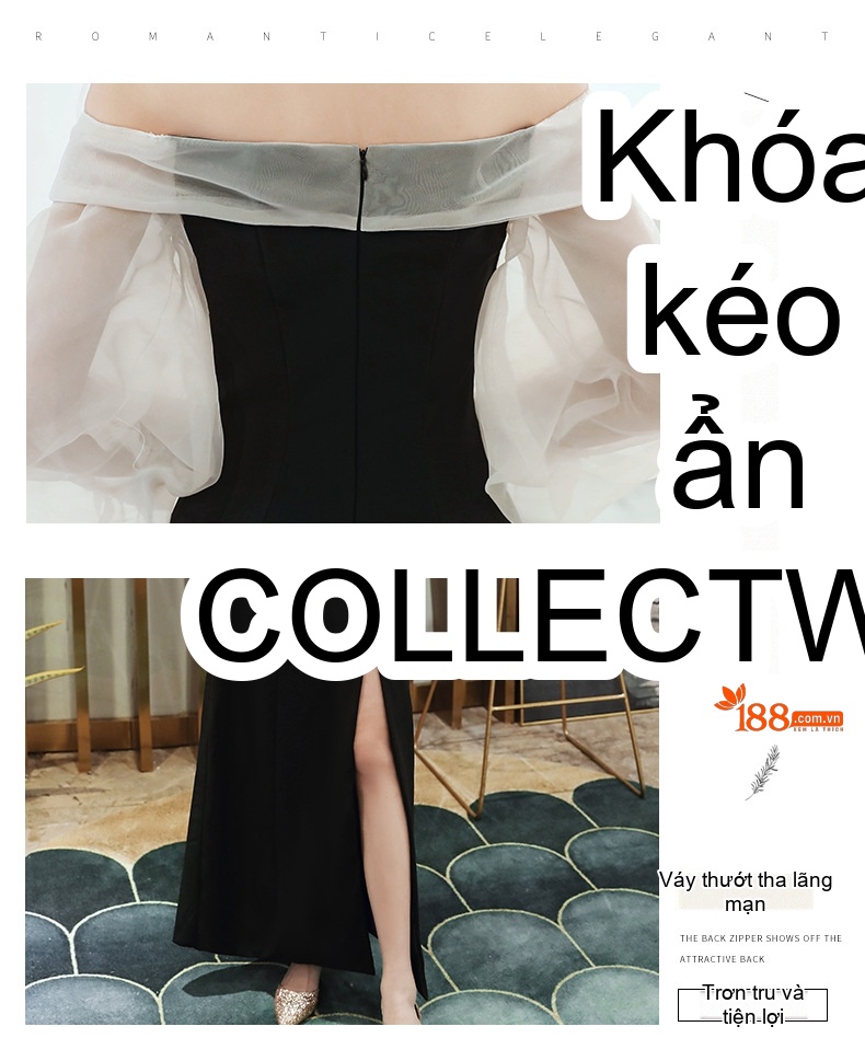 Váy Dạ Hội Nữ Dáng Dài Hở Vai Thiết Kế Nơ Dự Tiệc Sang Trọng Màu Đen, Đỏ chi tiết 5