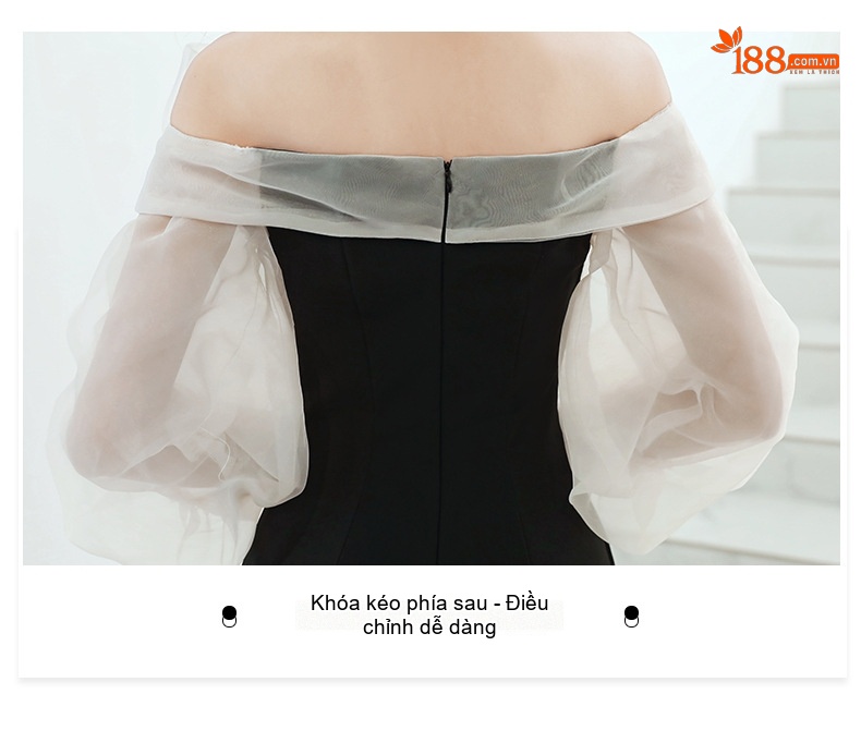 Váy Dạ Hội Nữ Dáng Dài Hở Vai Thiết Kế Nơ Dự Tiệc Sang Trọng Màu Đen, Đỏ chi tiết 16