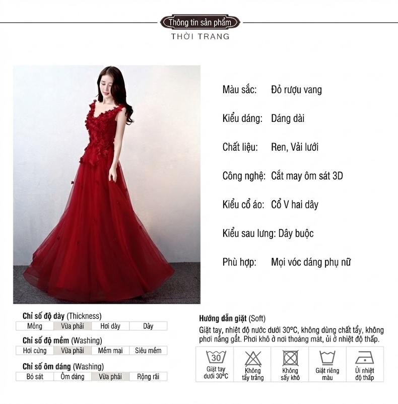 Váy Dạ Hội Nữ Dáng Dài Ôm Dáng Màu Đỏ Rượu chi tiết 2